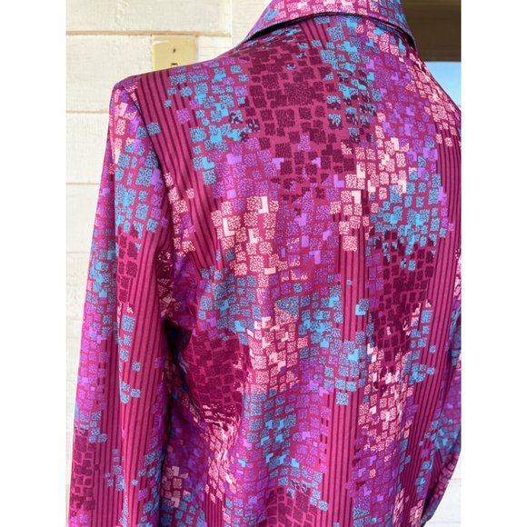 Vintage 1970s Womens Blouse Pink Purple Abstract Print - Picture 5 of 14